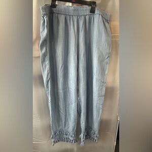 Crown & Ivy Light Blue Lightweight Denim Color  Pants with Bottom Tassels/Fringe
